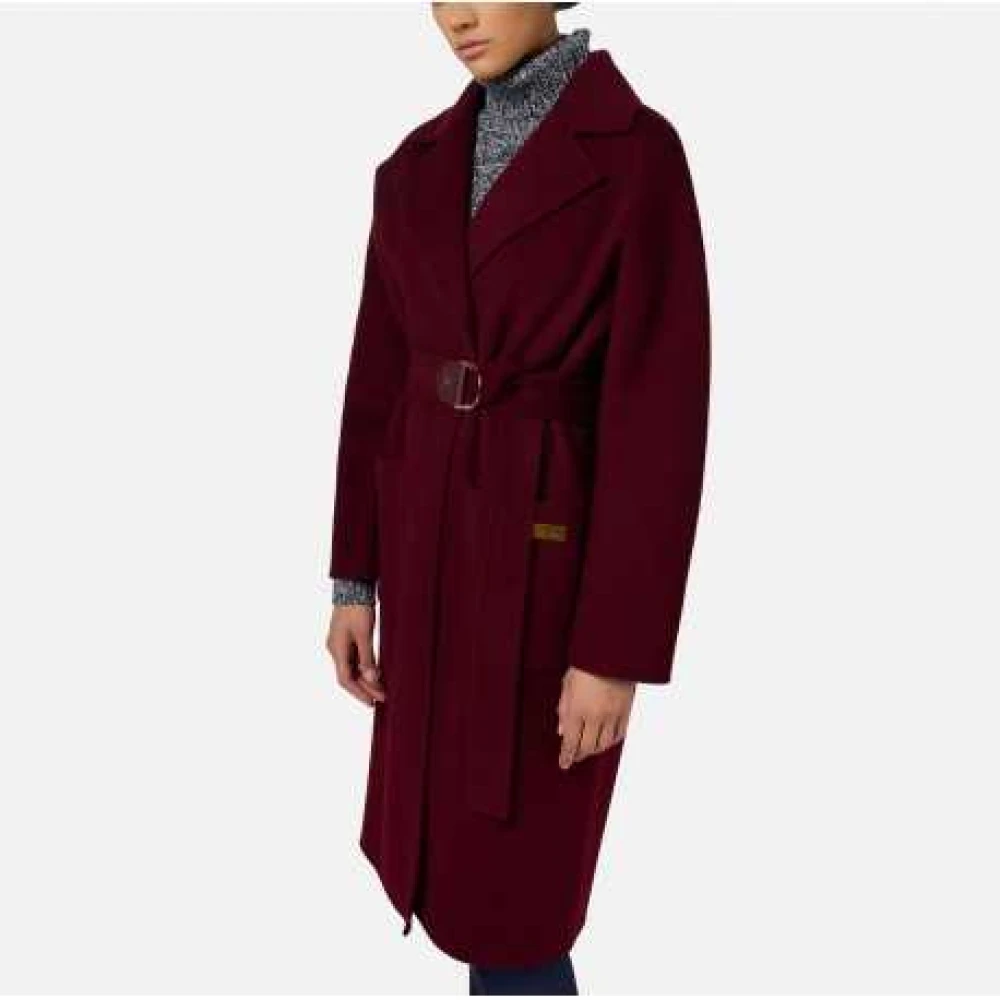 Elisabetta Franchi Bordeaux Dubbelzijdige Jas met Riem Red Dames