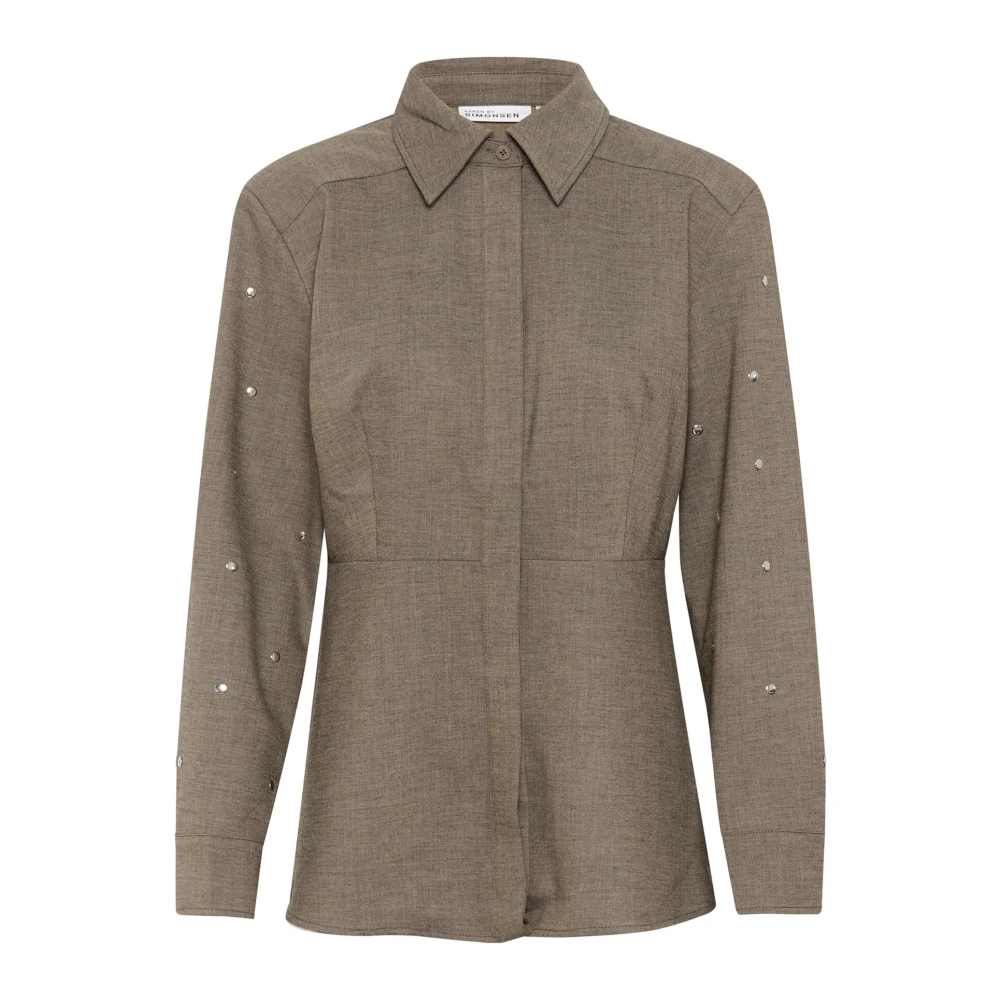 Karen by Simonsen Stijlvolle Walnut Melange Overhemdblouse Green Dames