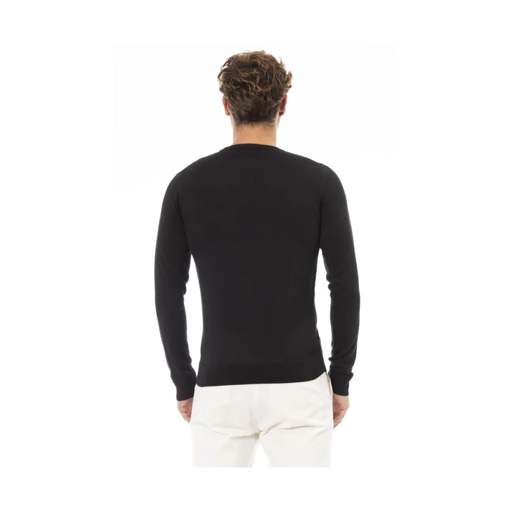 Baldinini Zwarte Modal Crew Neck Sweater Black Heren