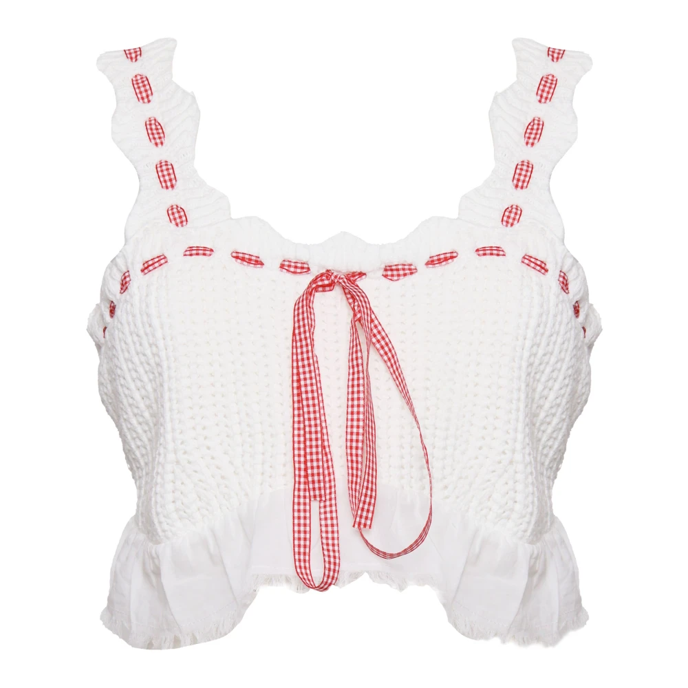 For Love & Lemons Mouwloze top met ruches en satijnen lint White Dames