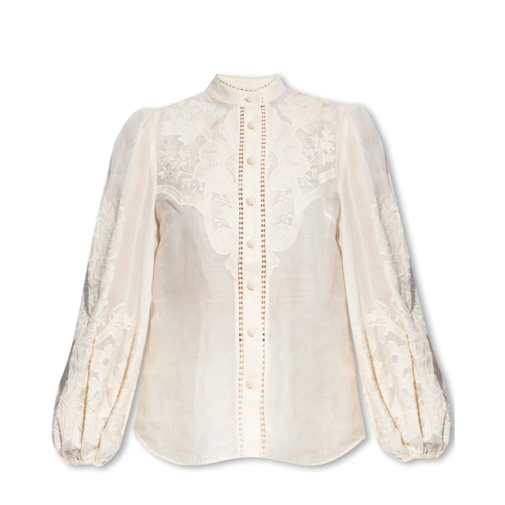Zimmermann Linnen overhemd met opstaande kraag Beige Dames