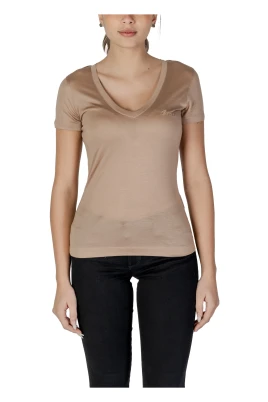 Beige V-Neck Lyocell T-Shirt