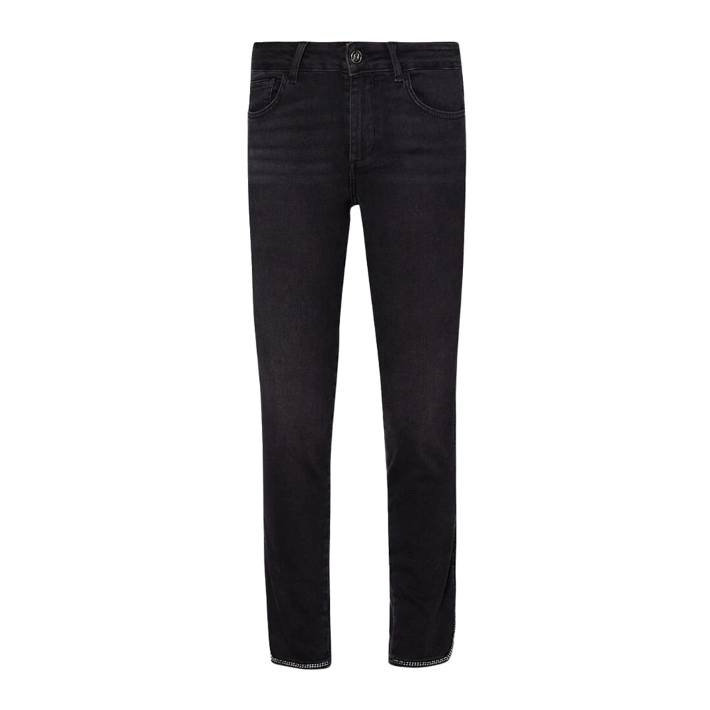 Liu Jo Svarta Straight Bottom Up Jeans med Strass Black, Dam