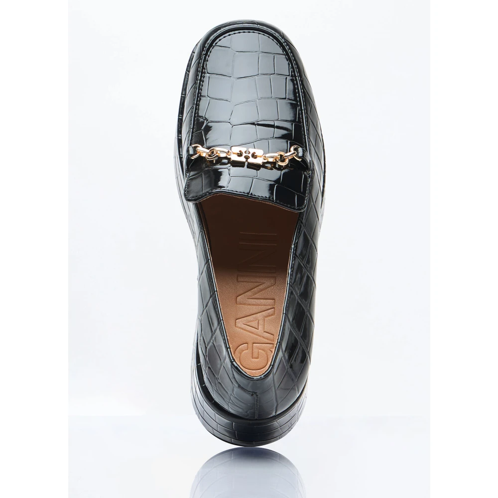 Ganni Geëtst leren Butterfly Chain Loafers Black Dames