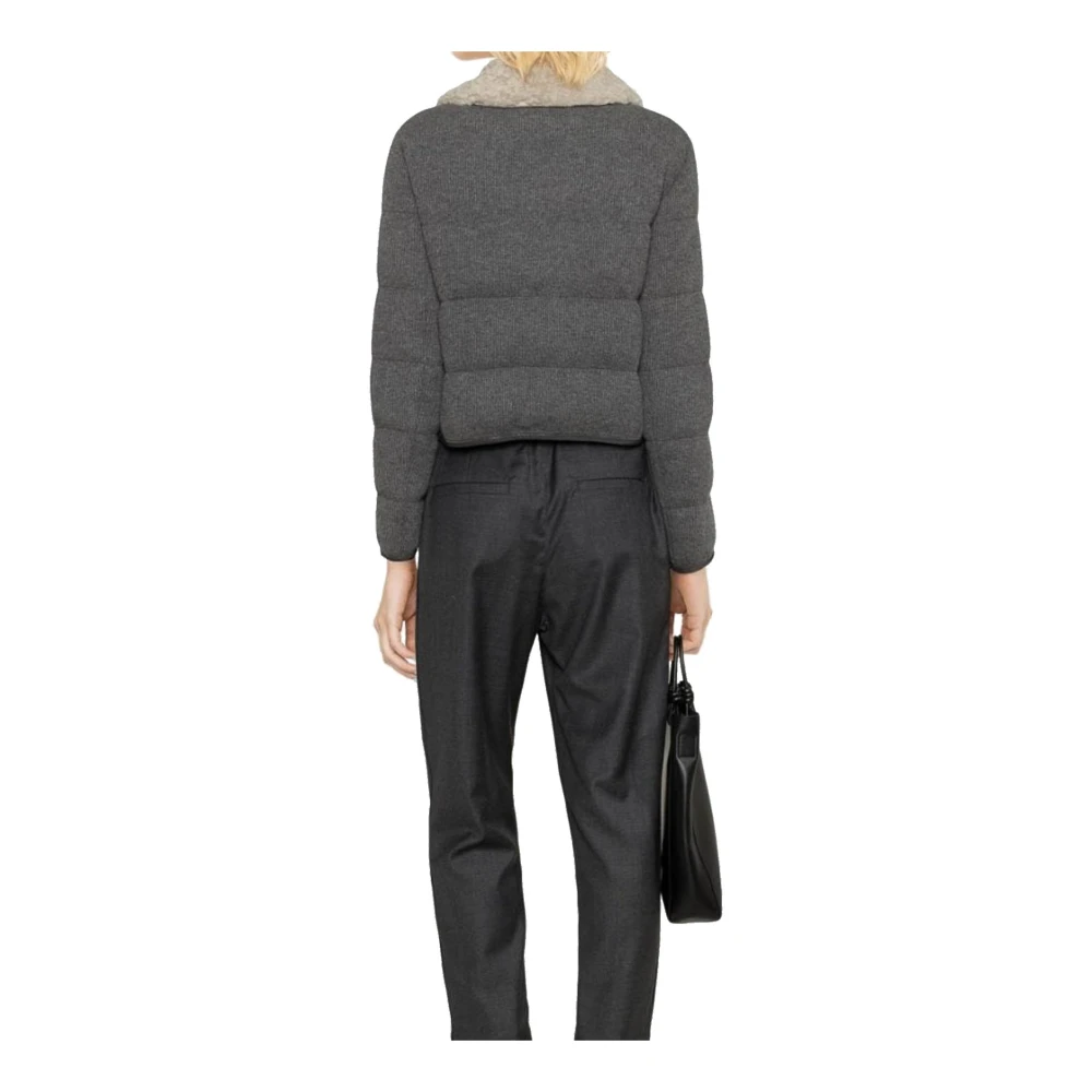 BRUNELLO CUCINELLI Grijze Gewatteerde Cashmere Jas Gray Dames