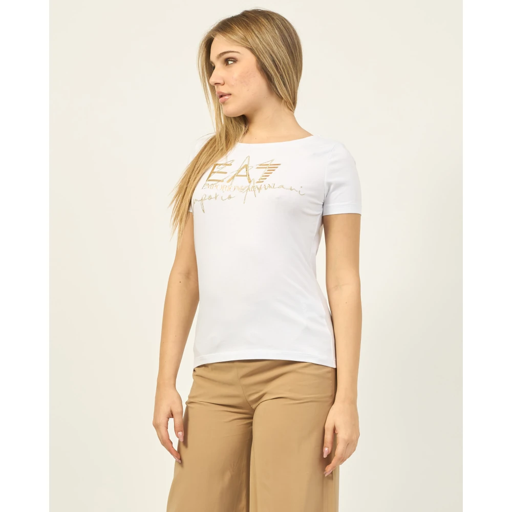 Emporio Armani EA7 Wit T-shirt met Metalen Logo Detail White Dames