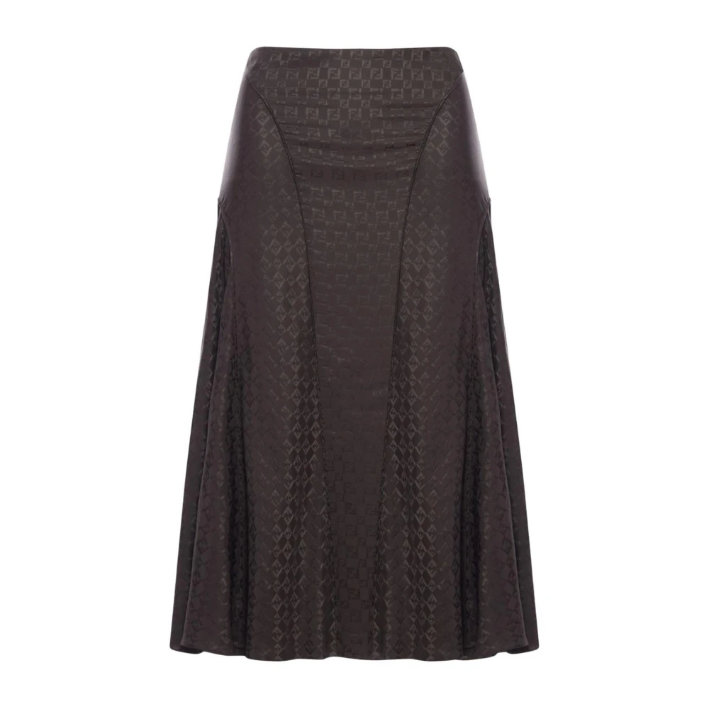 Fendi Damen Braun Ff Jacquard A-Linien Midi-Rock