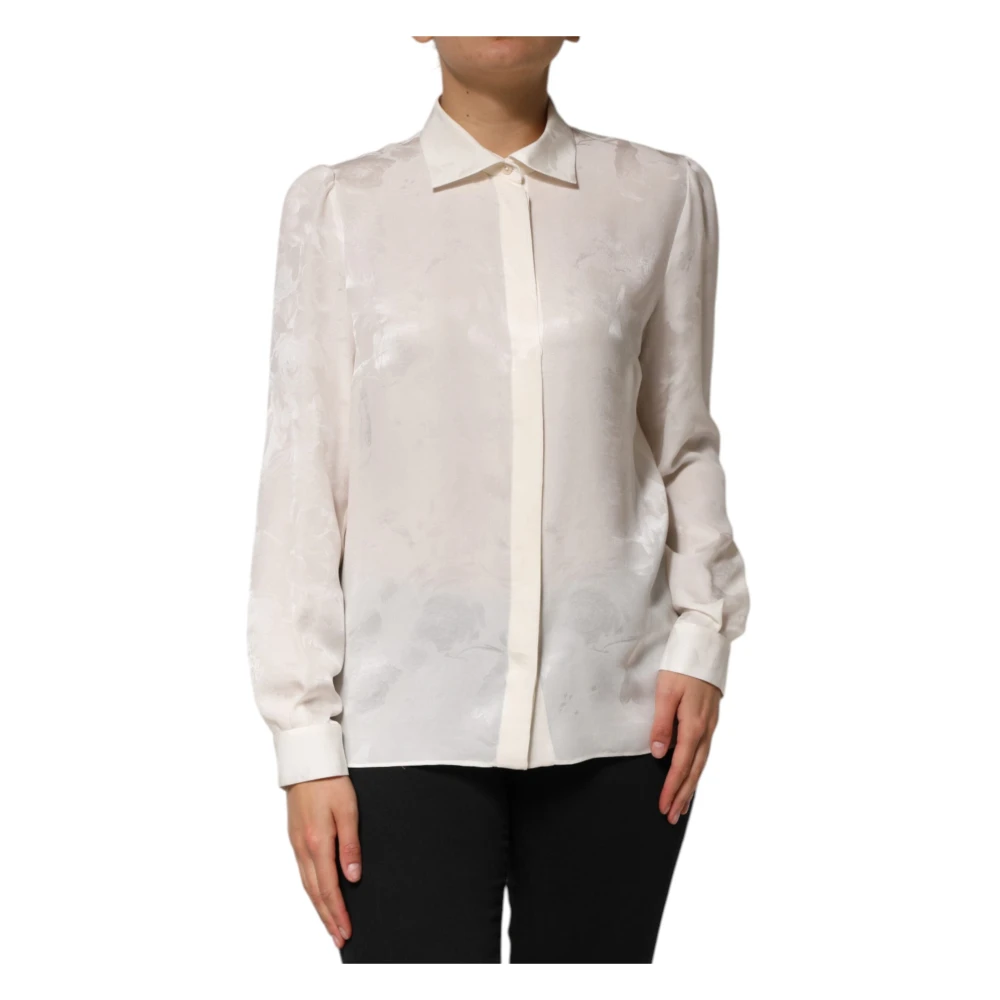Dolce & Gabbana White Shirts, Female, Xl, Silk Collared Shirt Top
