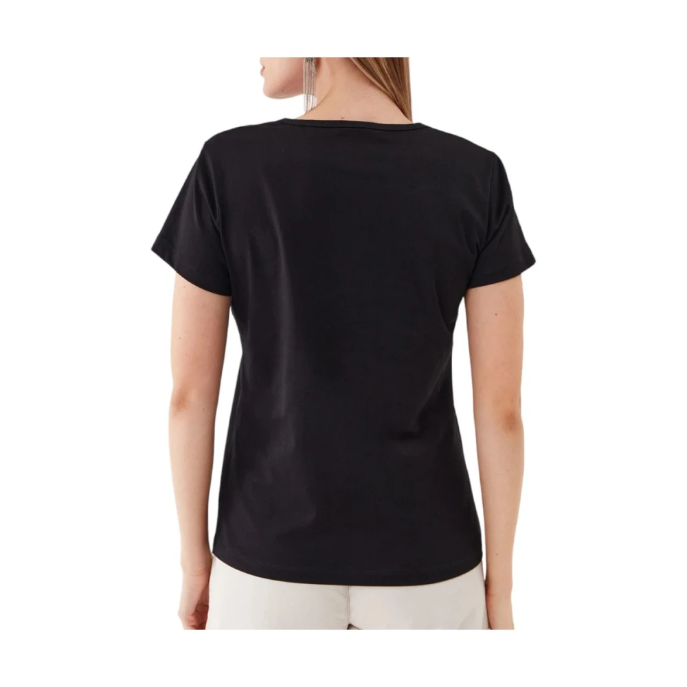 pinko Zwarte V-hals T-shirt met glanzend logo Black Dames