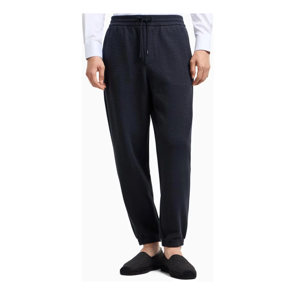 Emporio Armani Jacquard Lettering Jogger Broek Blue Heren