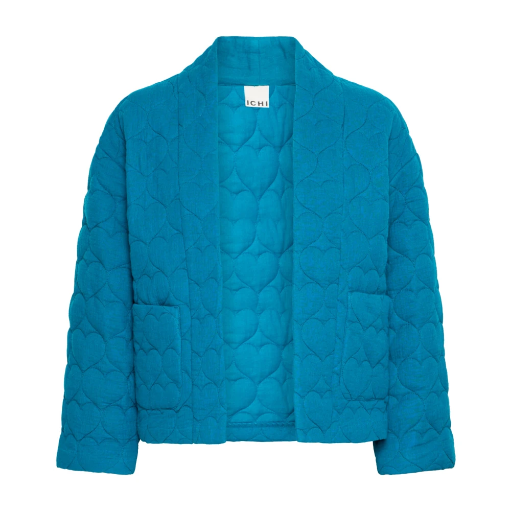 Ichi Gewatteerde Jas Marokkaans Blauw Stijlvolle Zakken Blue Dames