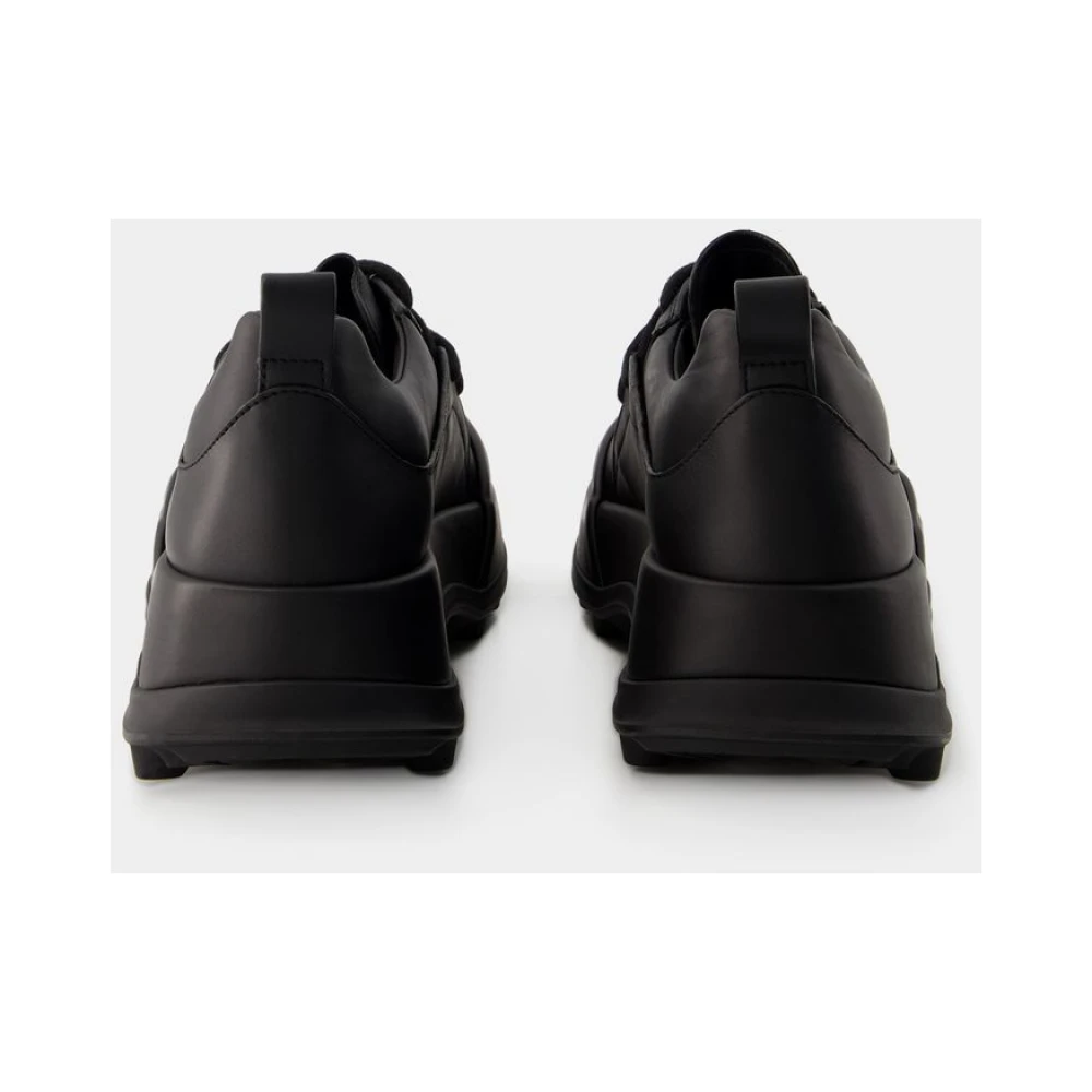 Jil Sander Zwarte Leren Sneakers Ronde Neus Black Heren