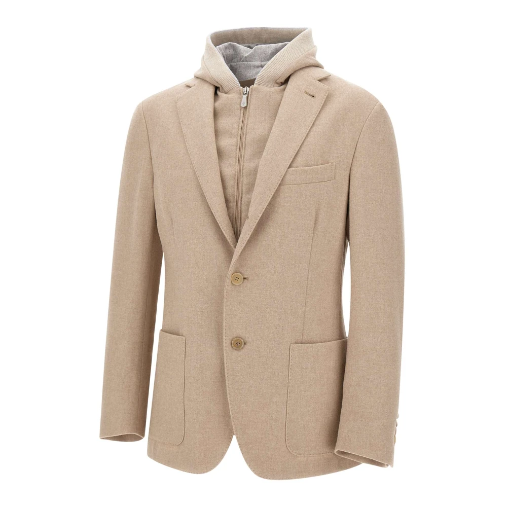 Eleventy Wol Kasjmier Jas Zand Blazer Beige Heren