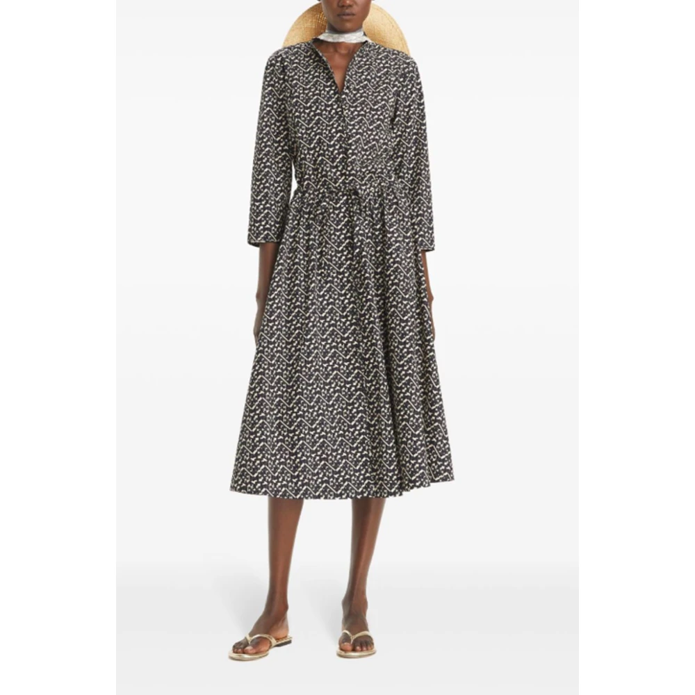 TORY BURCH Zwarte Katoenen Poplin Jurk Trekkoord Taille Black Dames