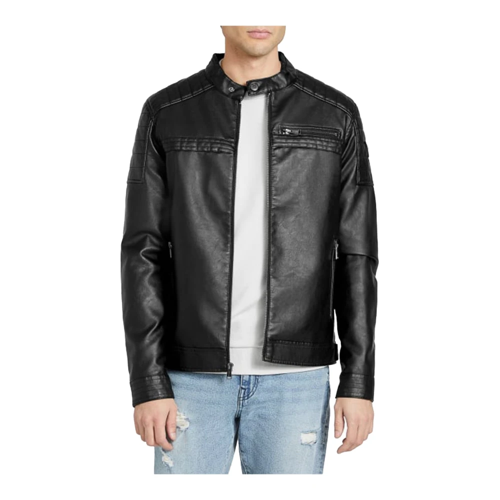 Guess Zwarte PU-leren jas Rechte snit Black Heren