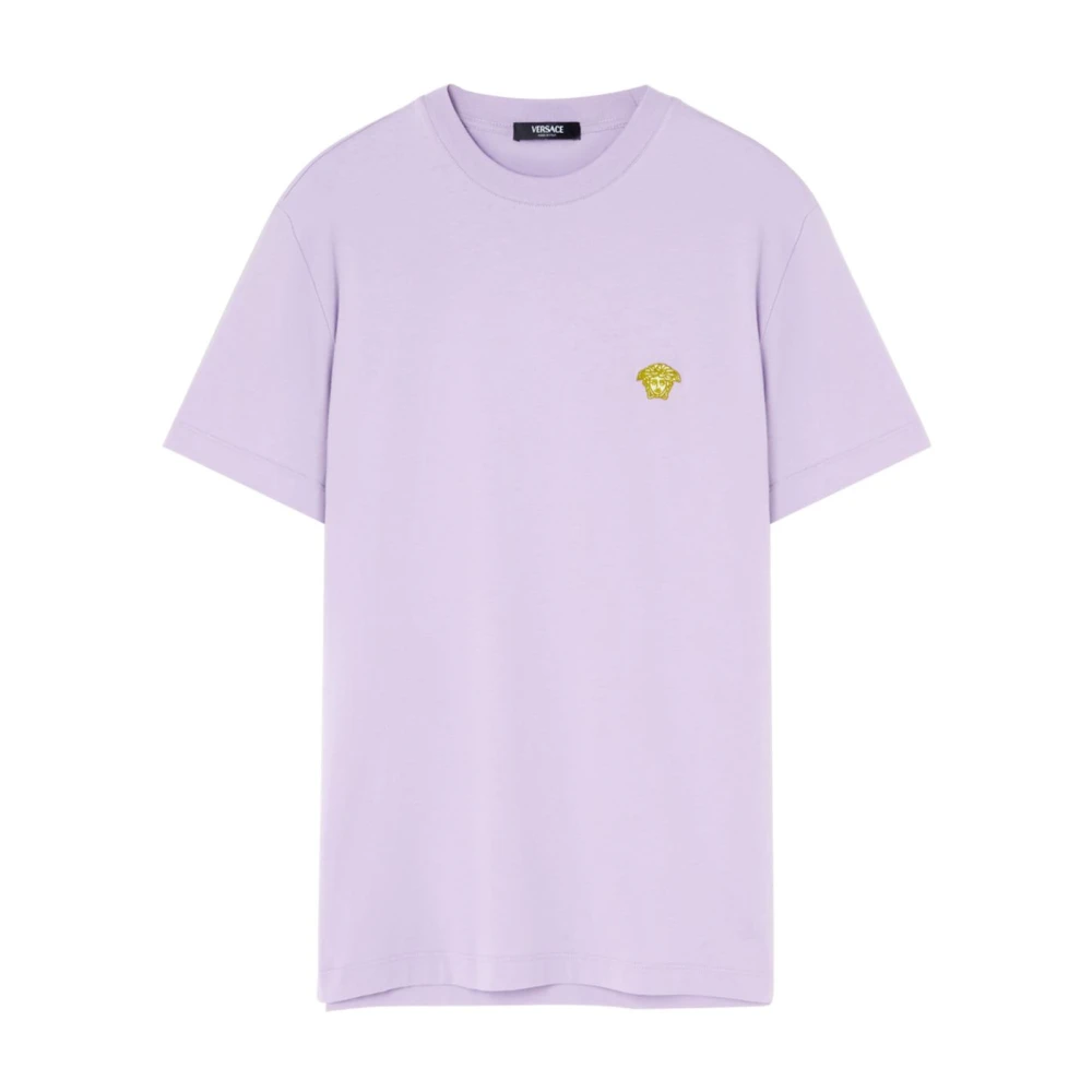Versace Paarse Crew Neck Korte Mouw Tops Purple Heren