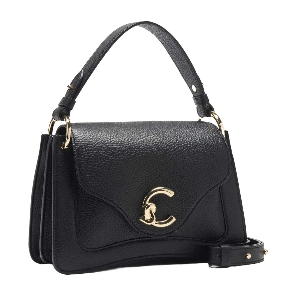 Coccinelle Zwarte leren crossbody tas met logodetail Black Dames