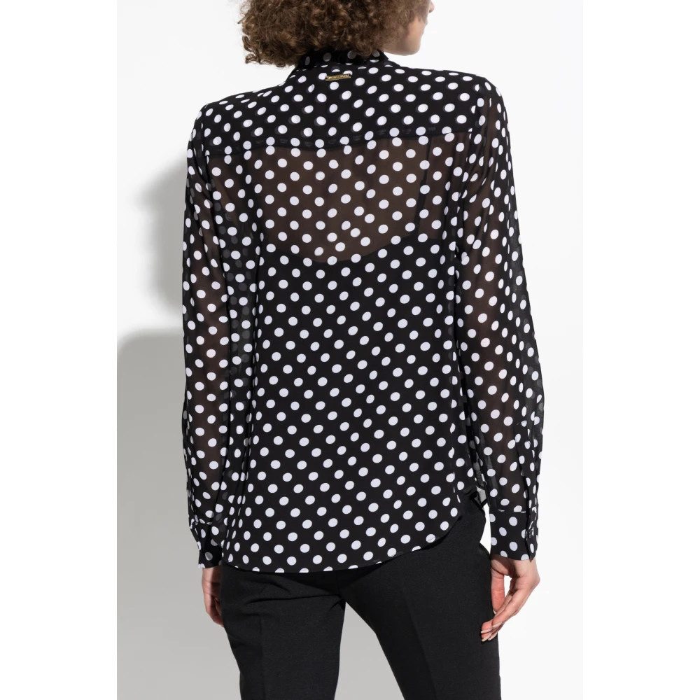 Michael Kors Polka Dot Georgette Blouse met striknek Black Dames
