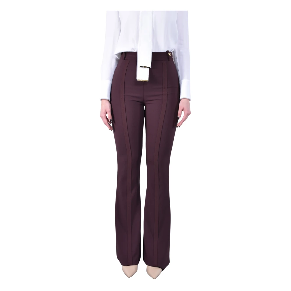 Elisabetta Franchi Brown Wide Trousers, Female, Xs, Double Crêpe Stretch Trousers