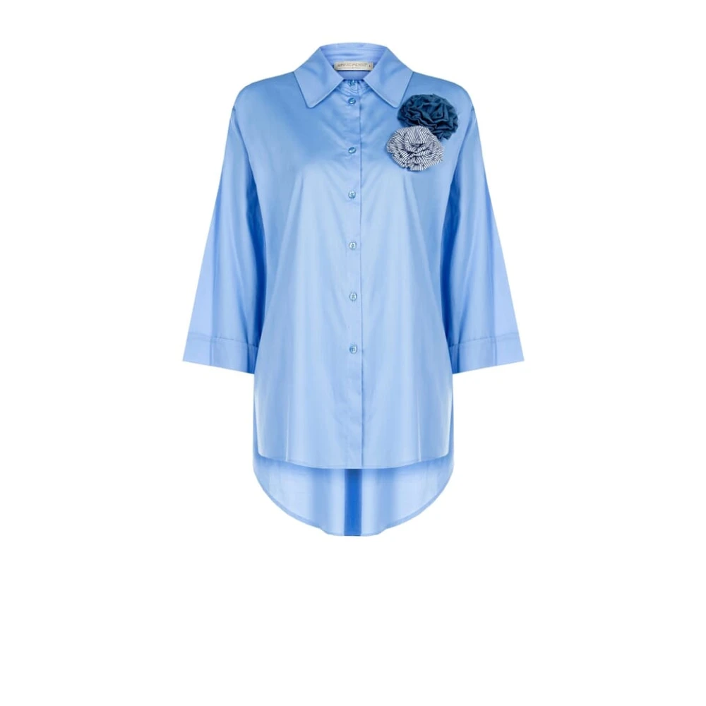RINASCIMENTO Lang effen shirt met afneembare denim- en gestreepte studs Blue Dames