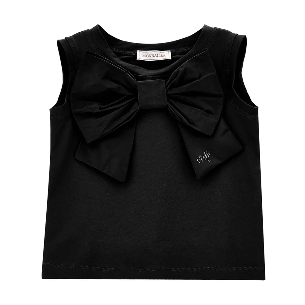Monnalisa Girls Black Cotton T-Shirt - Kids Sleeveless Tops - 10 Y - Kids