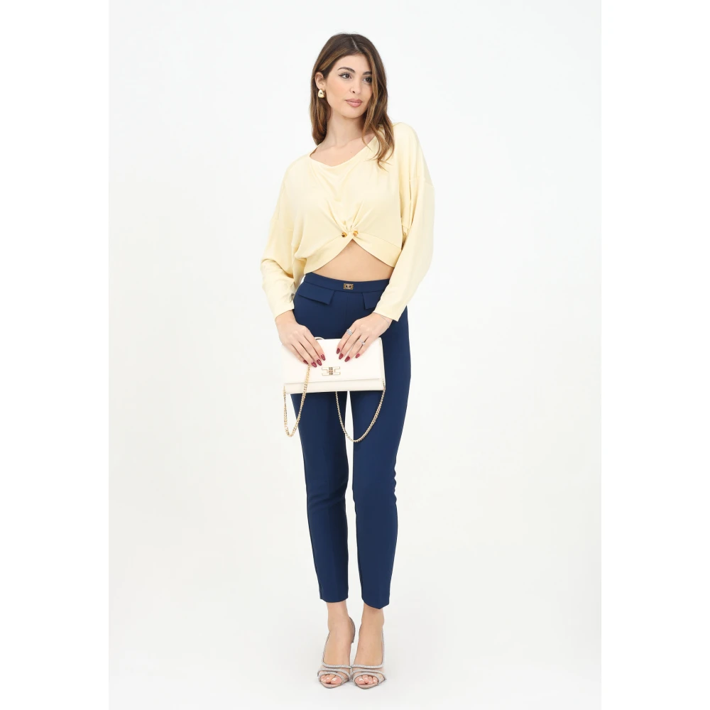 Elisabetta Franchi Blauwe elegante broek met voorflappen Blue Dames