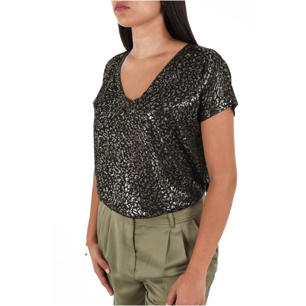 Molly Bracken Luipaardprint T-shirt Korte mouw Black Dames