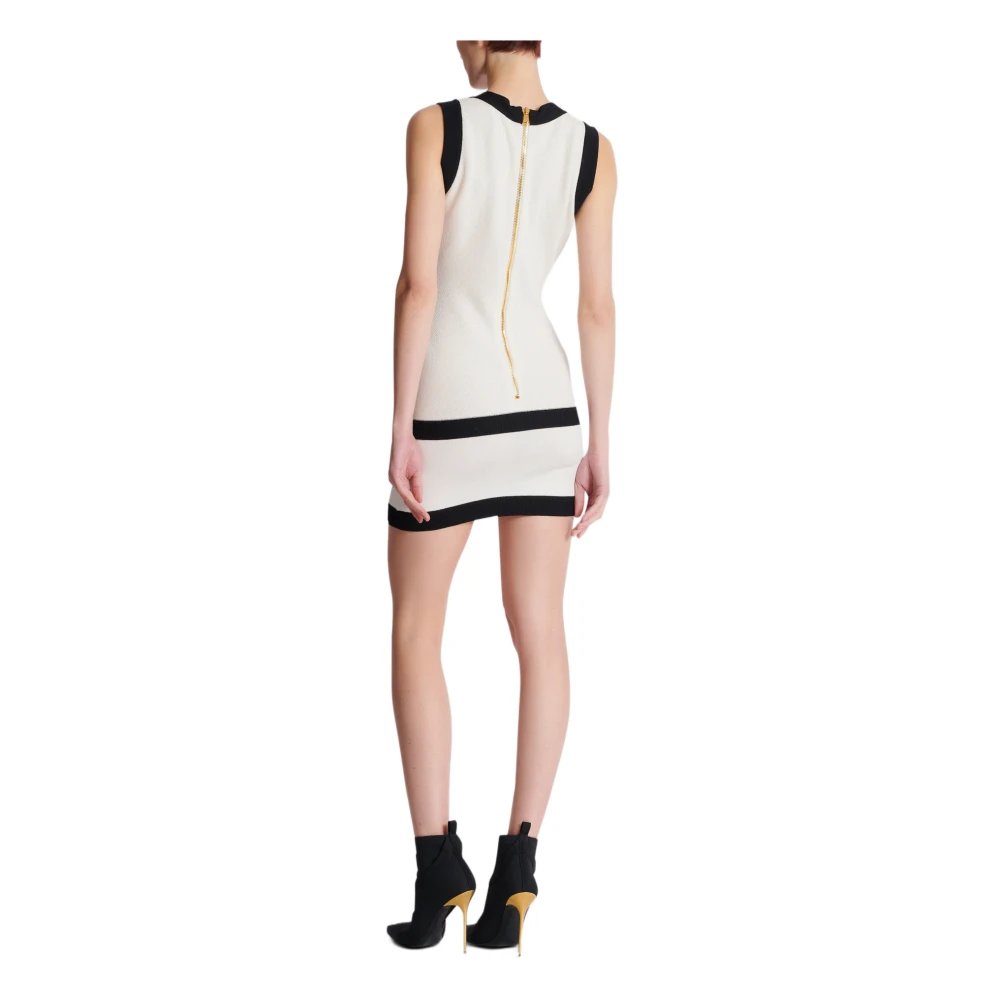 Balmain Tweekleurige gebreide jurk met nep vestontwerp Beige Dames
