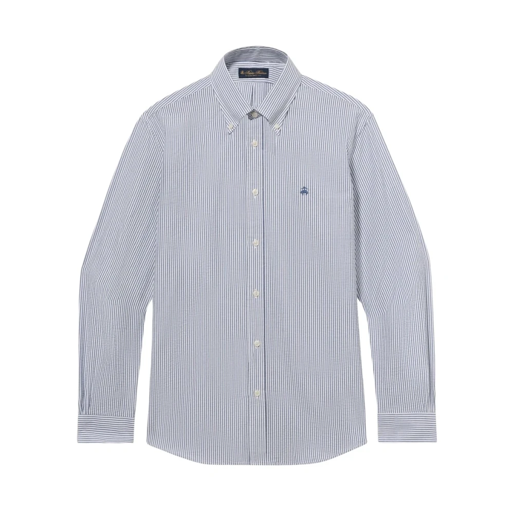 Brooks Brothers Men's Blue Casual Shirts, 2XL, Regular Fit Seersucker Shirt With Button Down Collar