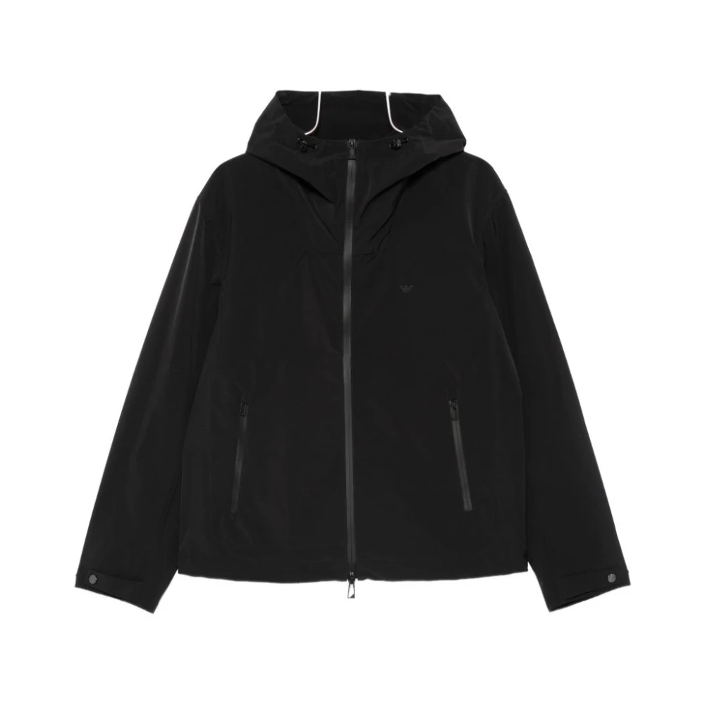 Emporio Armani Blouson En Nylon Avec Capuche Et Zips Thermosoudés Homme Vestes Noir 3XL