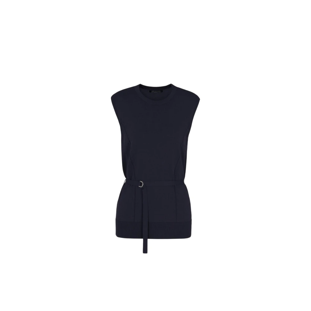 Armani Exchange Women's Blue Sleeveless Tops, L, Sleeveless Dark Ribbed Top