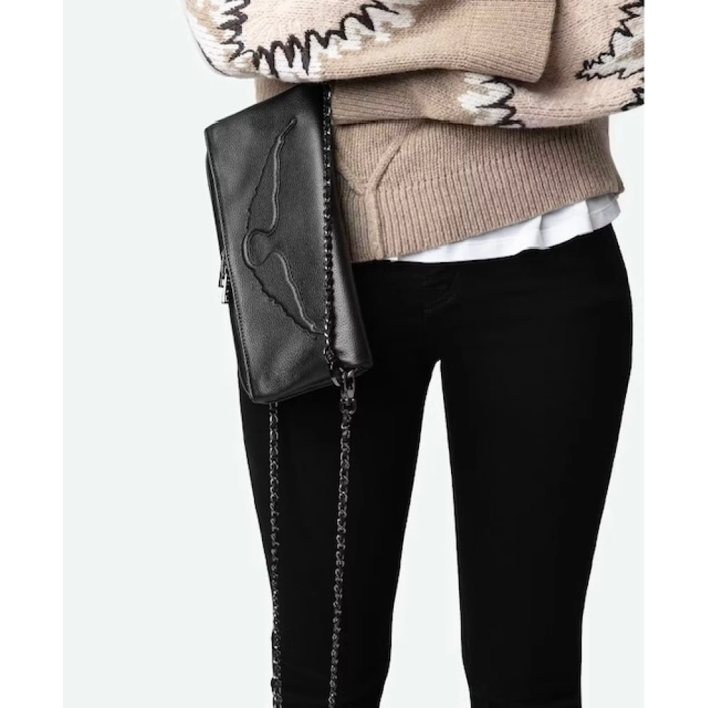 Zadig & Voltaire Zwarte leren handtas met reliëfvleugels Black Dames