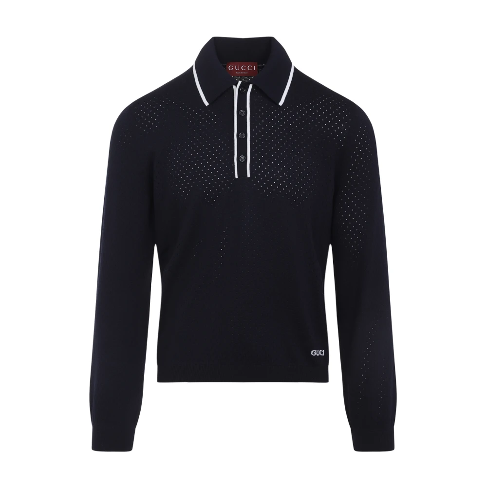 Gucci Blue Polo Shirts, Male, S, Wool Long Sleeves Polo