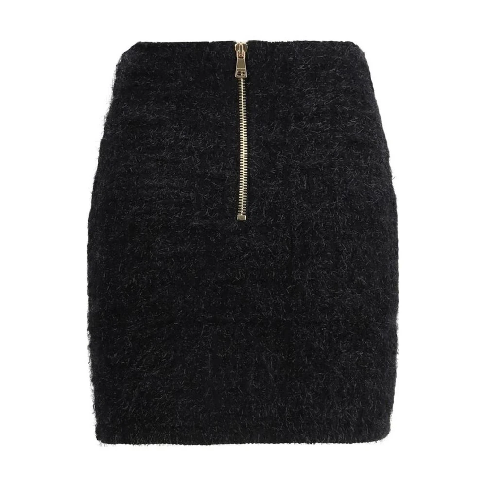 Balmain Lurex Gebreide Minirok Leeuwenkopknopen Black Dames