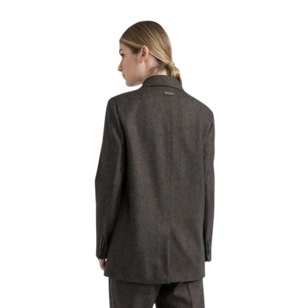 PESERICO Klassieke Double-Breasted Revers Blazer Jas Brown Dames