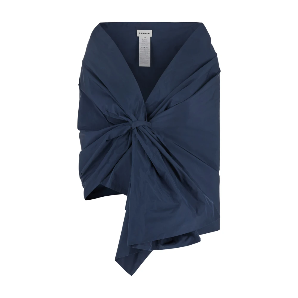 P.a.r.o.s.h. Blauwe Asymmetrische Cape met Knoopdetail Blue Dames