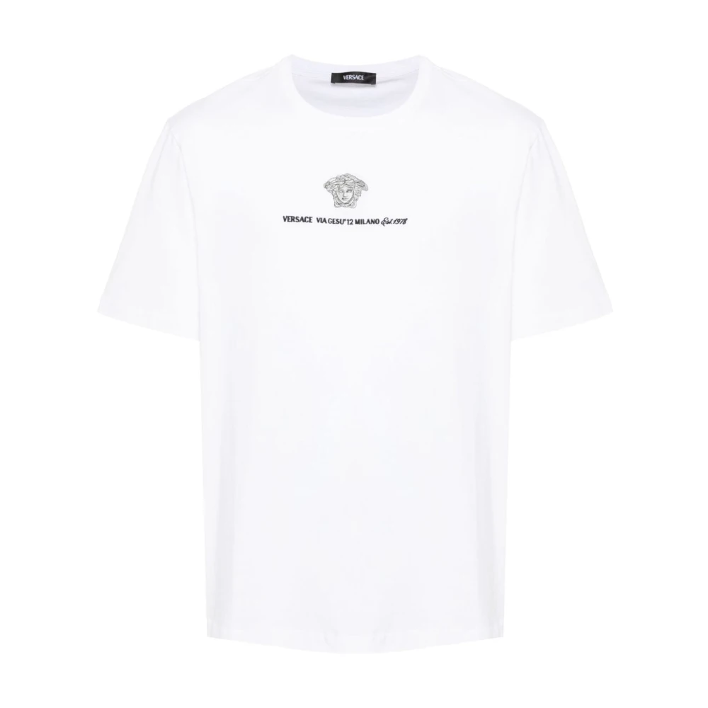 Versace Jersey katoenen T-shirt met Medusa borduurwerk White Heren