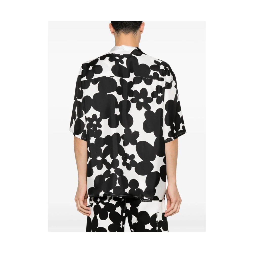 Marni Bloemenprint Zijden Camp Kraag Shirt Black Heren