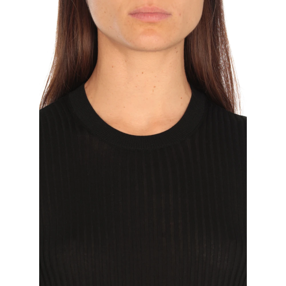 Jil Sander Zwart Zijden Geribbeld T-shirt Vrouw Black Dames