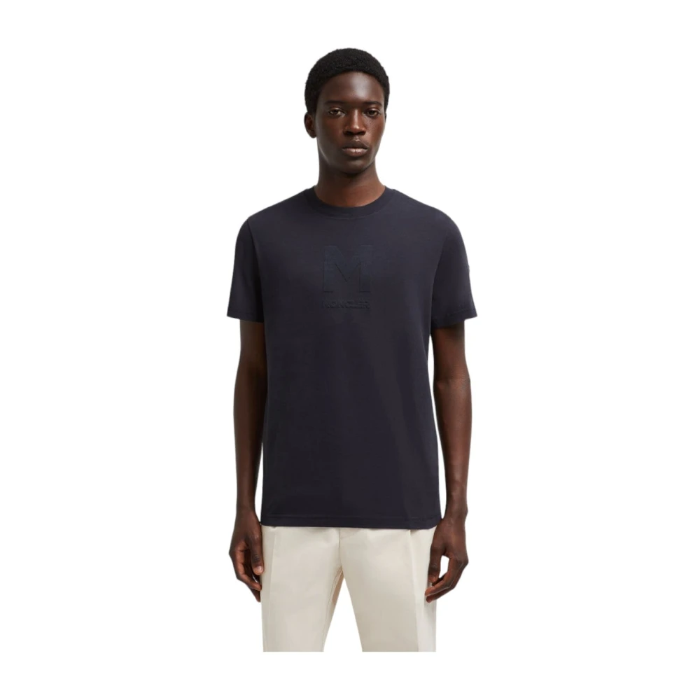 Moncler Navy Logo T-Shirt Casual Staple Blue Heren