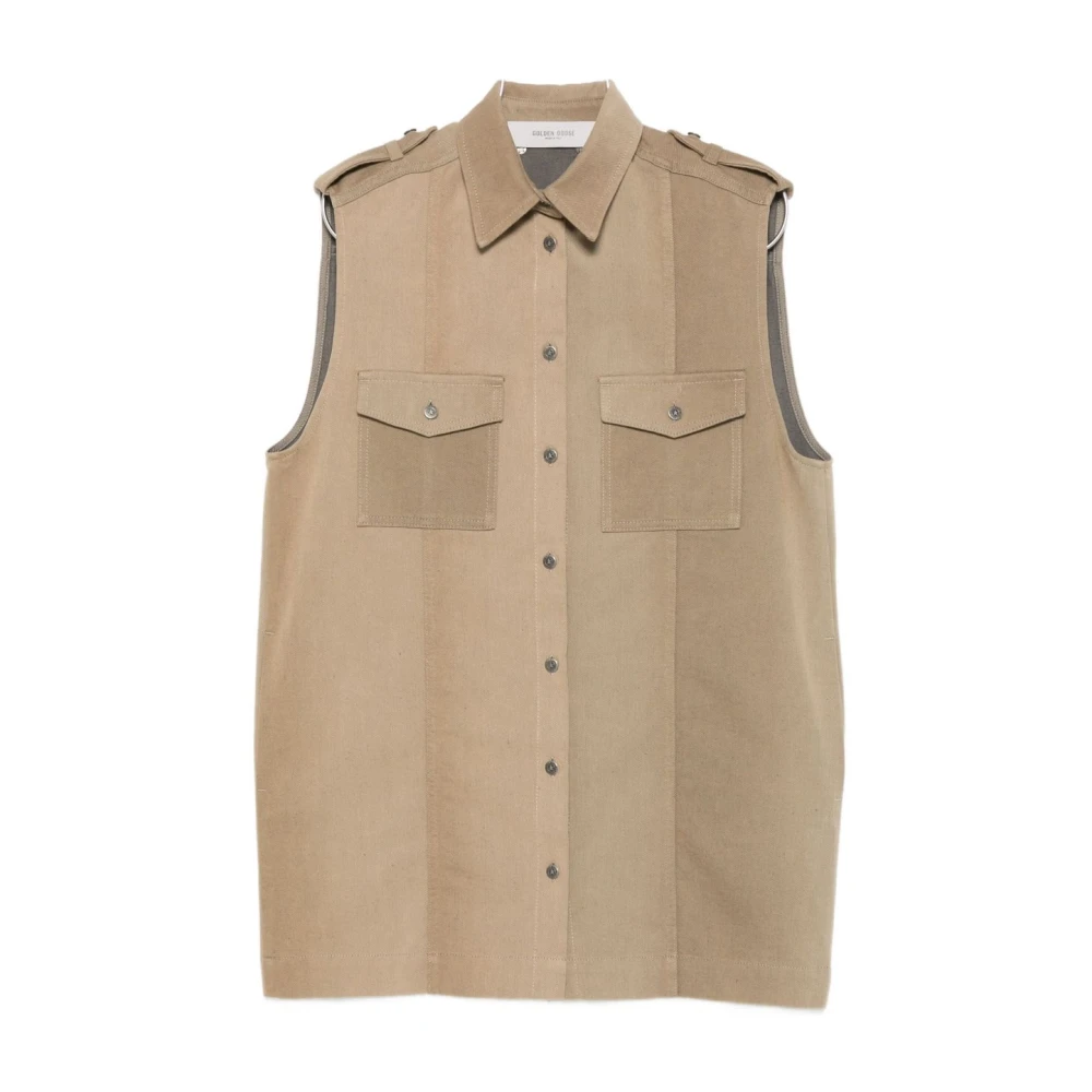 Golden Goose Femme Vert - Veste Beige Sans Manches À Col - Vestes - Taille: 38 Fr