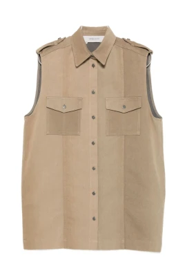Beige Ärmlös Kragejacka