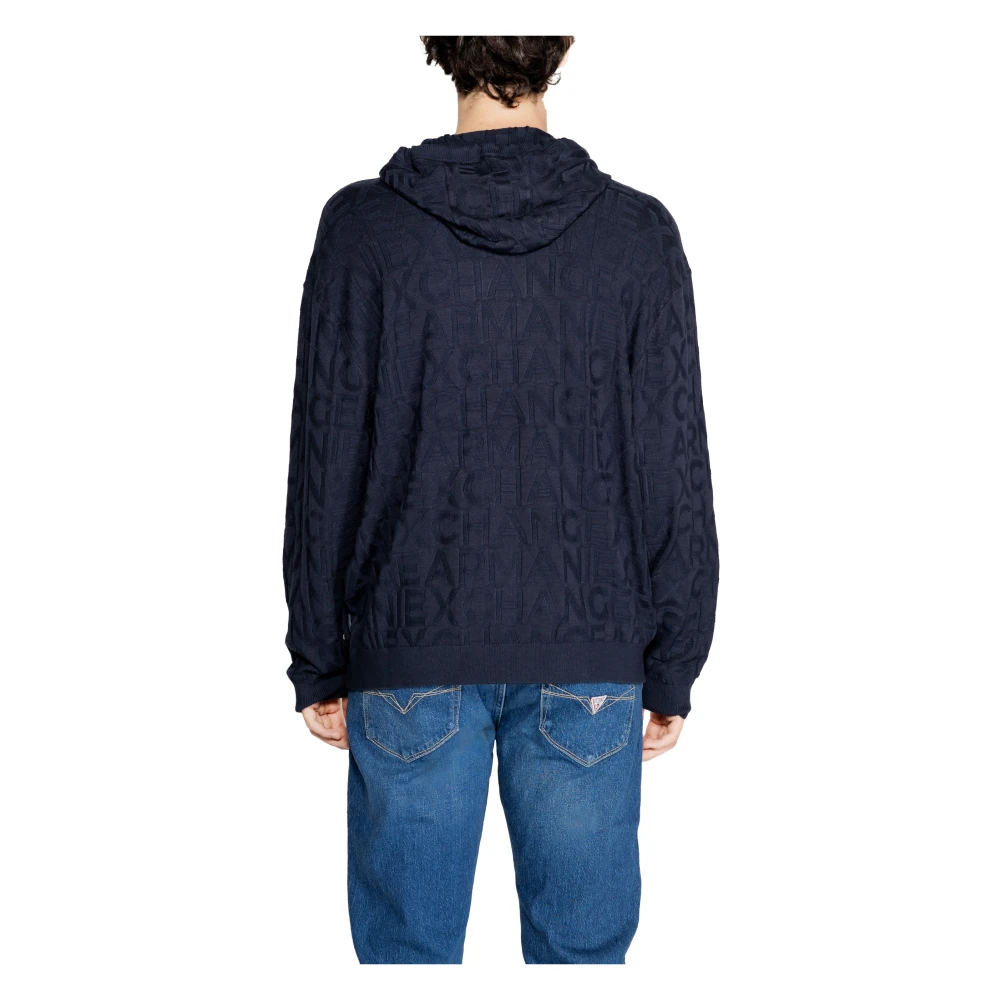 Armani Exchange Blauwe Hooded Gebreide Mannen Herfst Winter Blue Heren