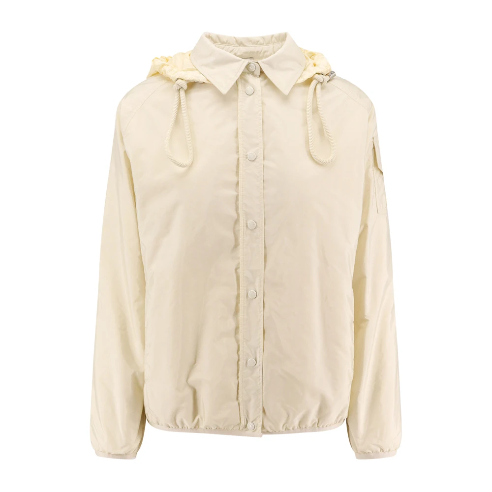 Moncler Nylon Hooded Jas met drukknopen Beige Dames