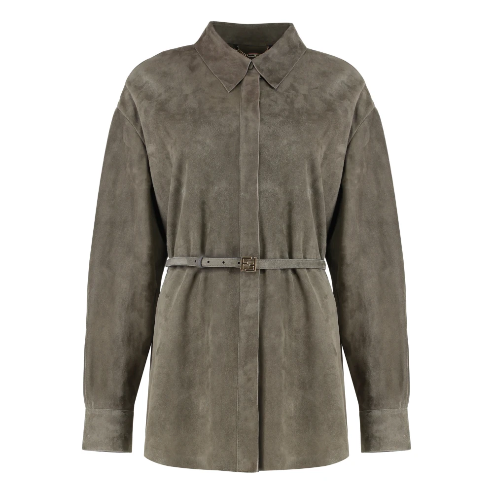 Fendi Vrouw Groente Overhemden Dames, Groen, S, Suède, Suède Overhemd
