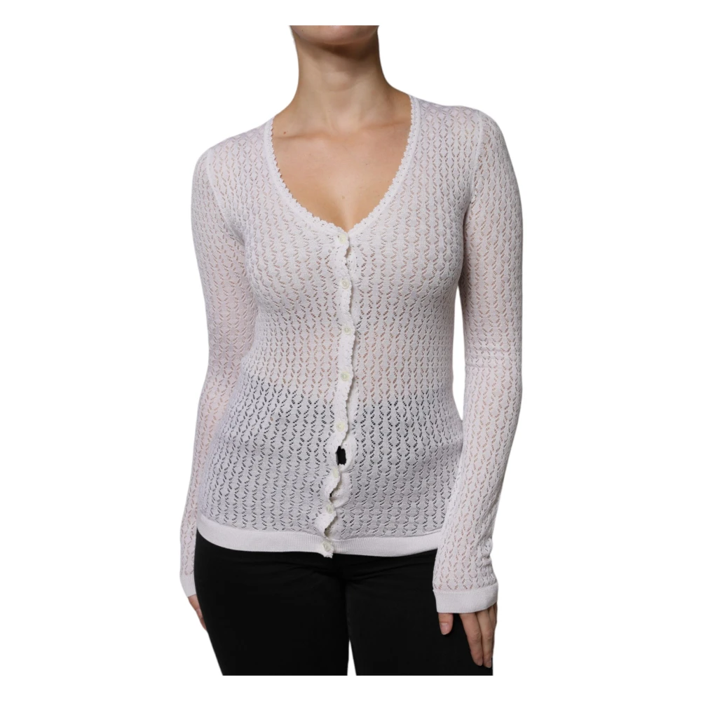 Dolce & Gabbana White Silk Knit Cardigan Jumper - Female - Cardigans - L - Knitwear