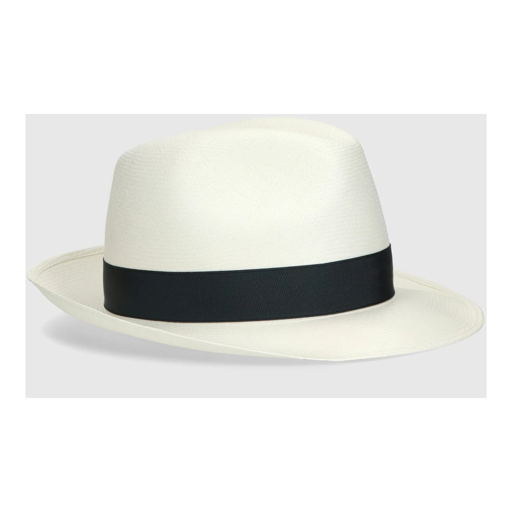 Borsalino Handgeweven Panama Hoed met Medium Rand White Heren