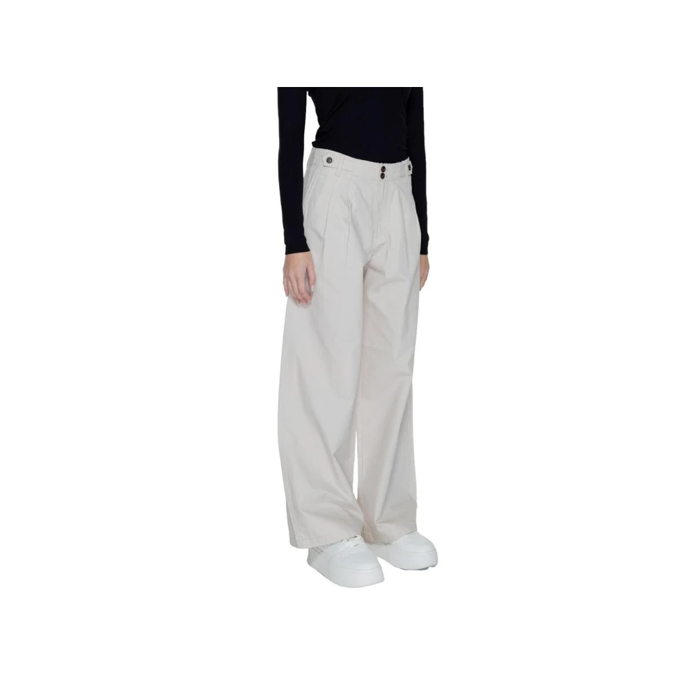 Only Wijde Plooi Beige Katoenen Broek Beige Dames