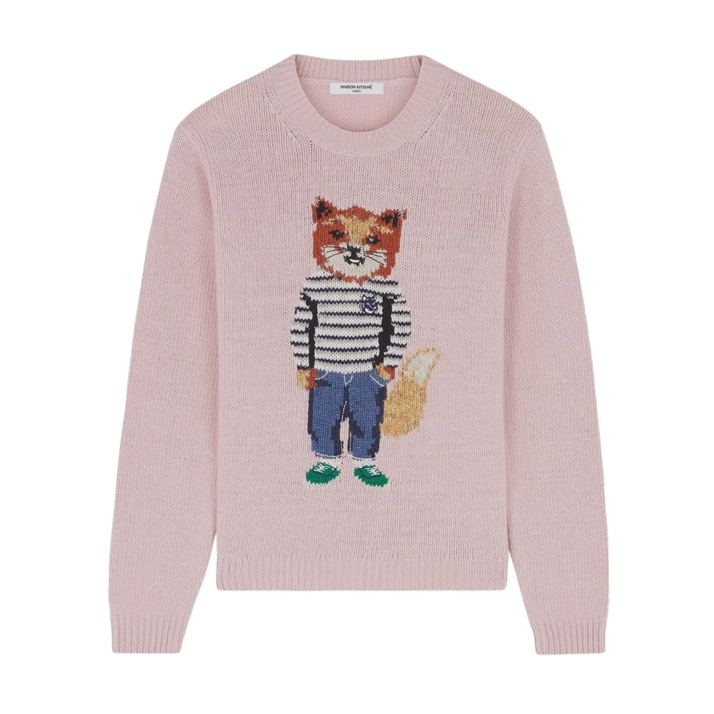 Maison Kitsuné Wollen Gebreide Vos Trui Pink Dames