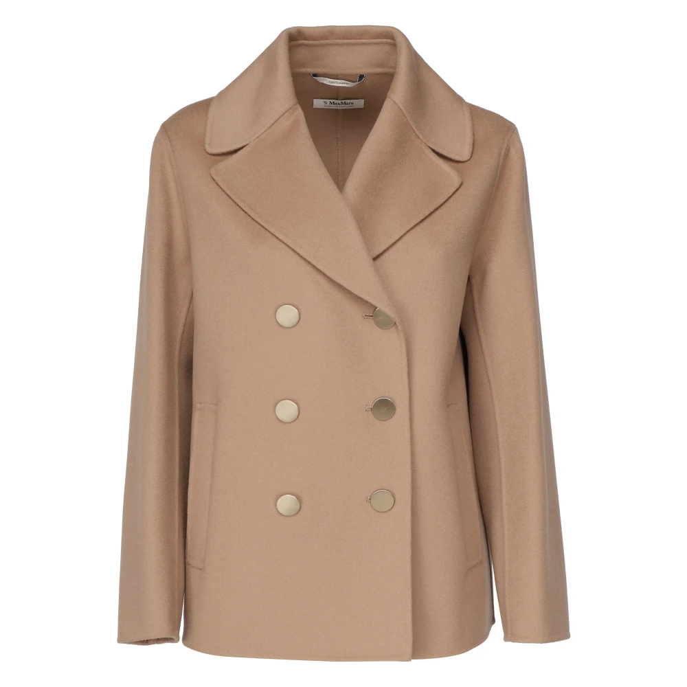 Max Mara Bruine Wol Dubbelbreasted Omgekeerde Kraag Jas Brown Dames